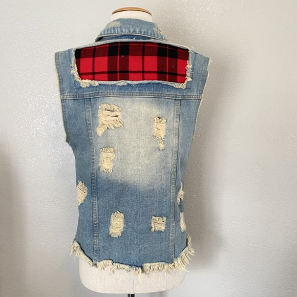UNIF x Urban outfitters Denim Plaid Vest Medium - Picture 4 of 8